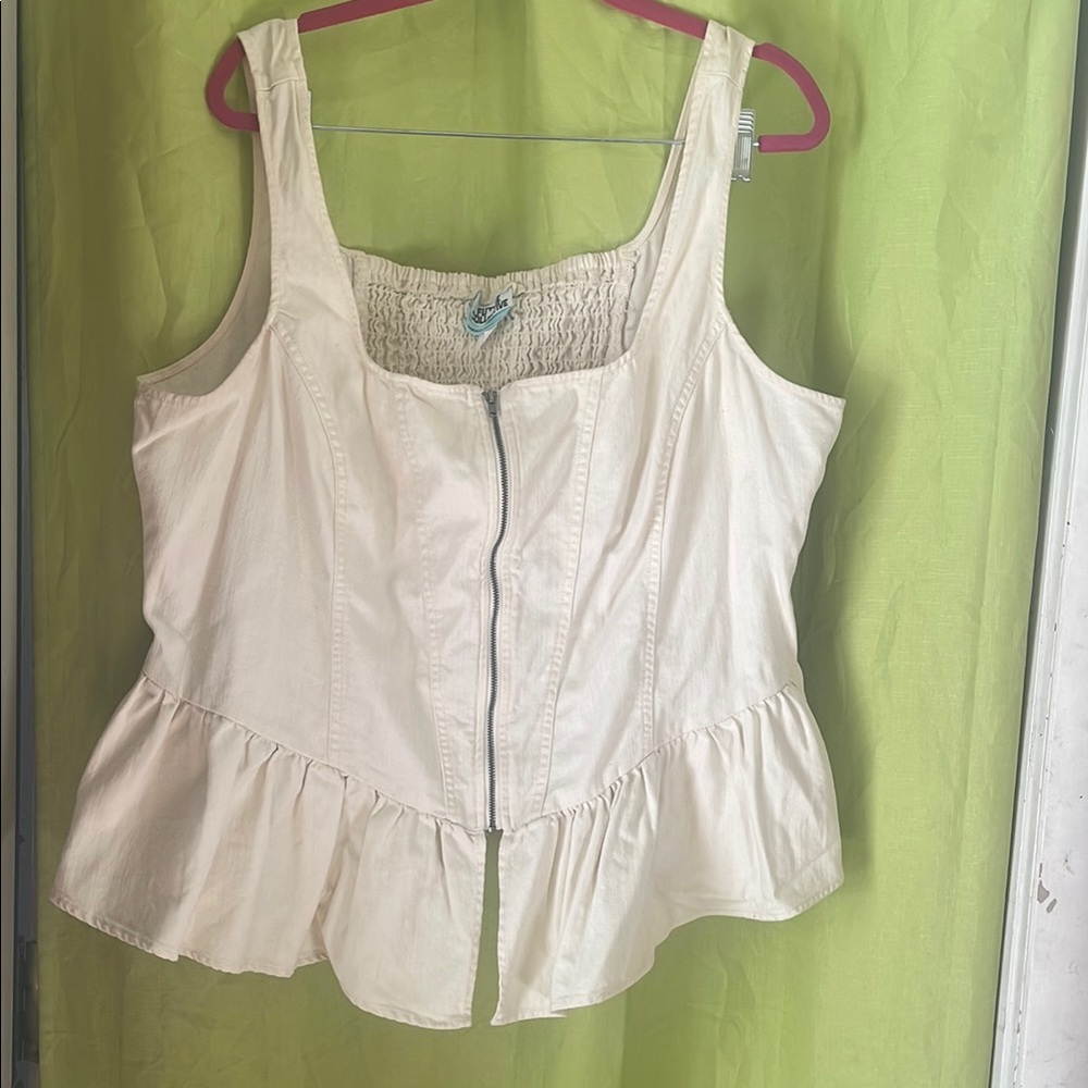 Women's Cream Peplum Top with Zipper